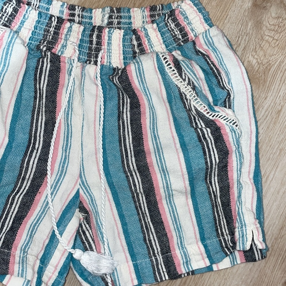 Briggs Shorts Womens XSmall Green Pink Pull On Linen Blend Striped - Picture 4 of 7